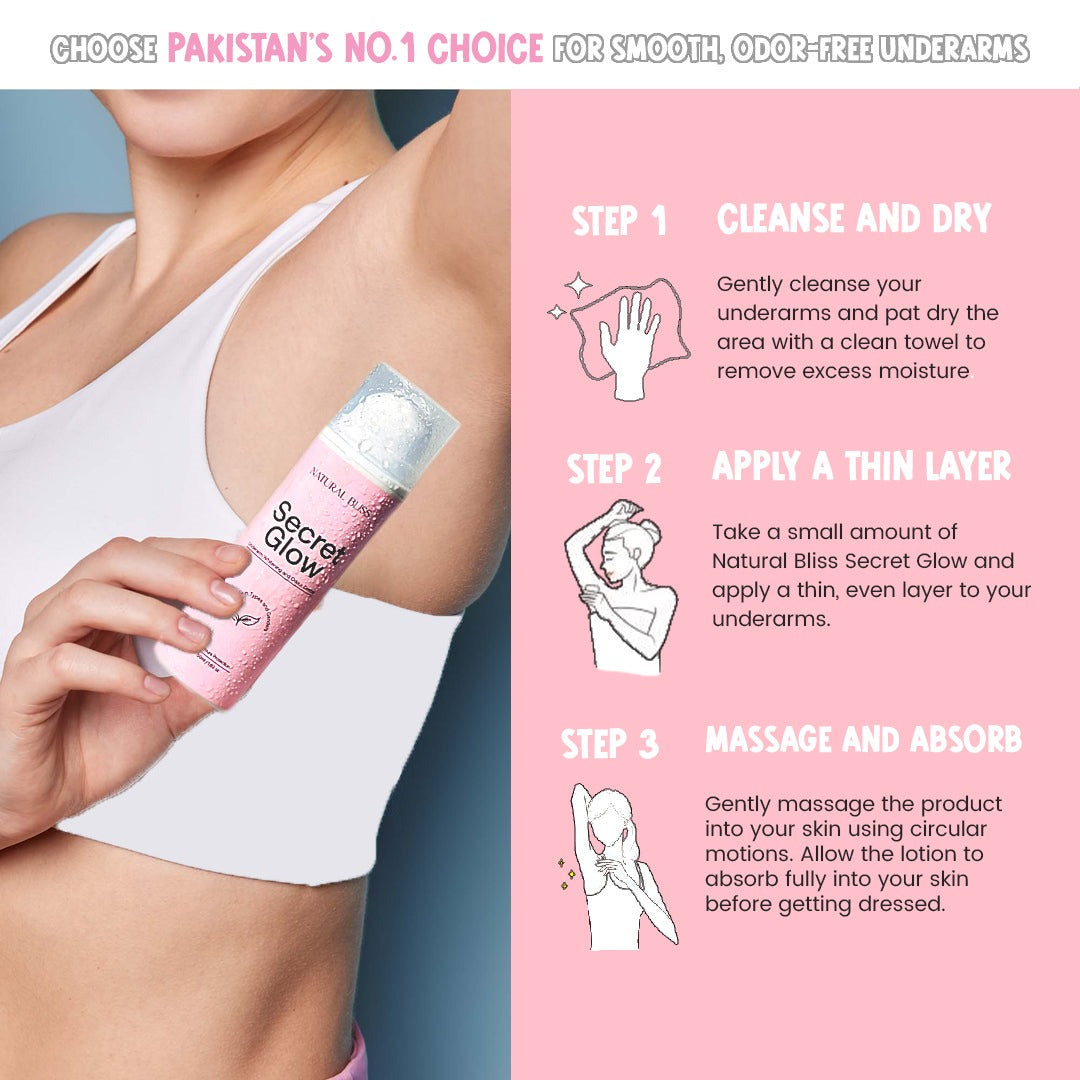 Secret Glow- Underarm Brightening and Odor Control 🌸 Minimizes sweat odor 🕒 Provides 24-hour odor control ✨ Lightens dark private parts 🌿 Ensures all-day freshness